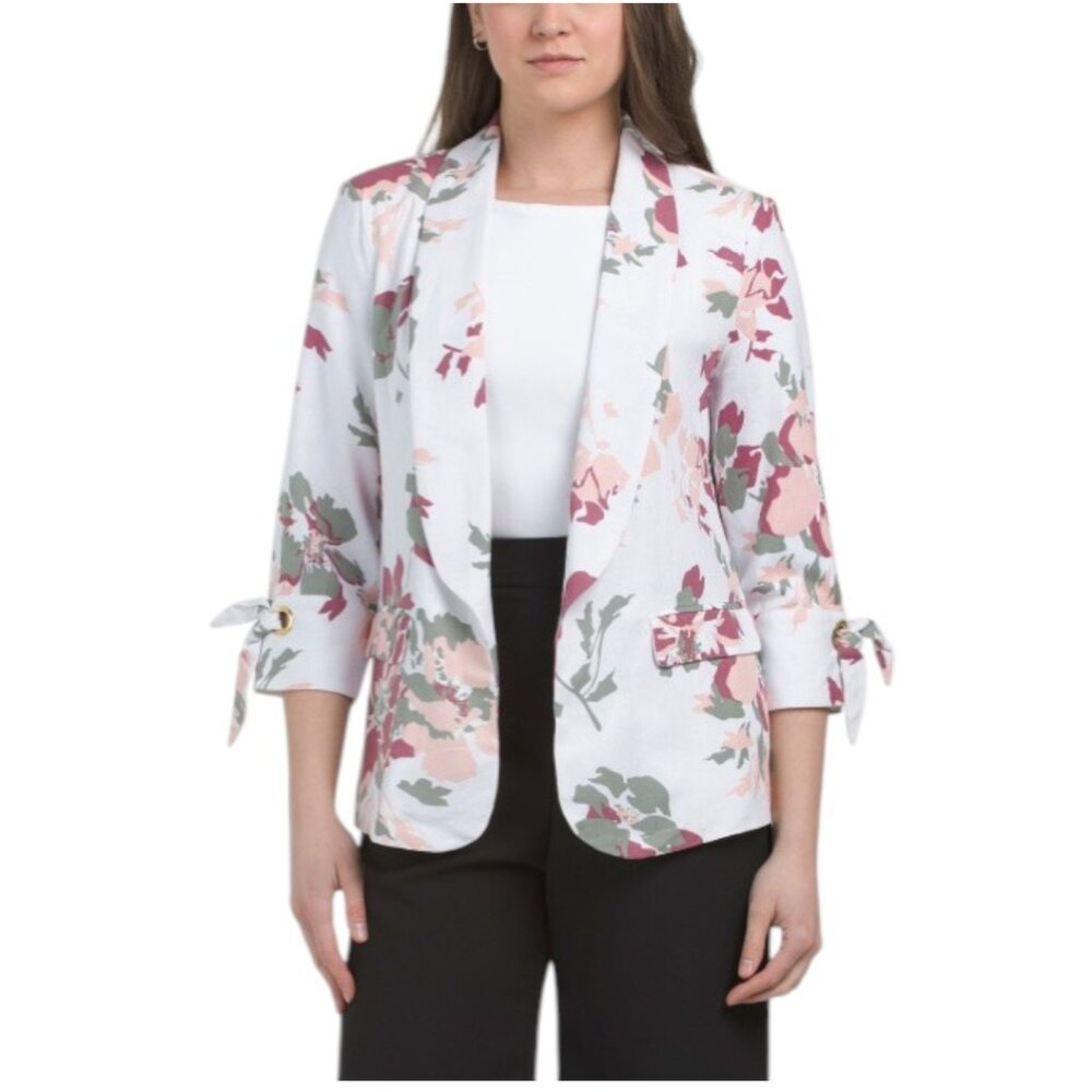 ELLEN TRACY Linen Blend Floral Print Blazer